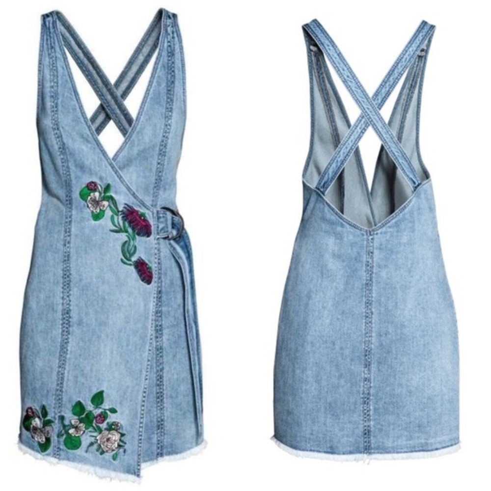 Coachella by H&M embroidered jean wrap dress